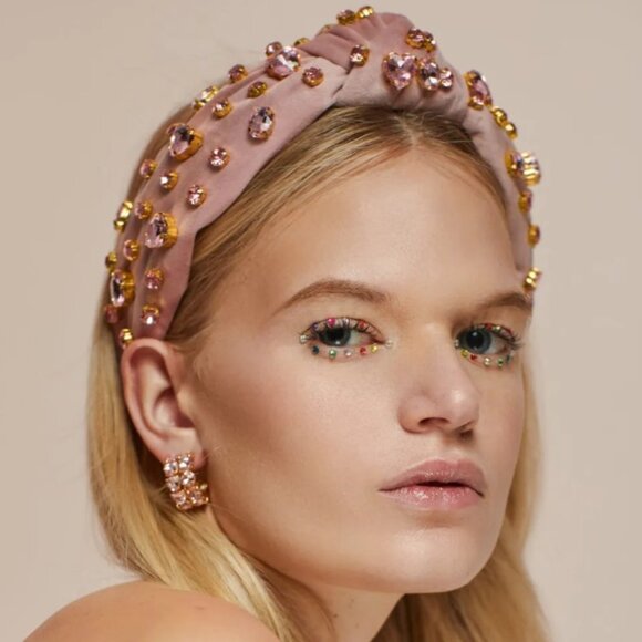 Lele sadoughi JUNE ALEXANDRITE HEART MIXED CRYSTAL VELVET KNOTTED HEADBAND - Picture 1 of 5